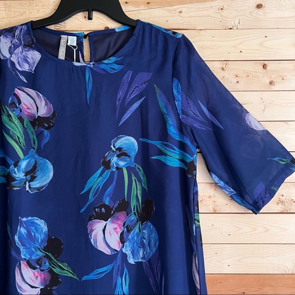 Charlie Charlie Charlotte Blue Multicolor Floral Print Cottagecore dress size L - Picture 2 of 12